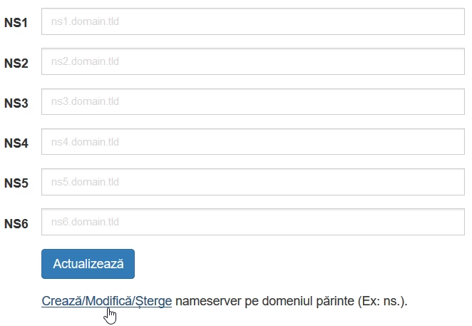 Creare nameservere panou Rotld