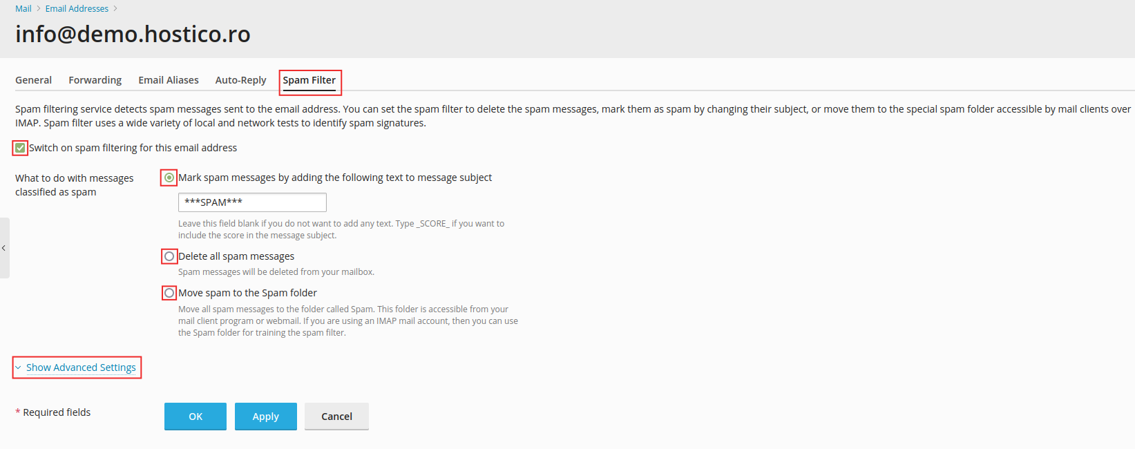 spam filter plesk